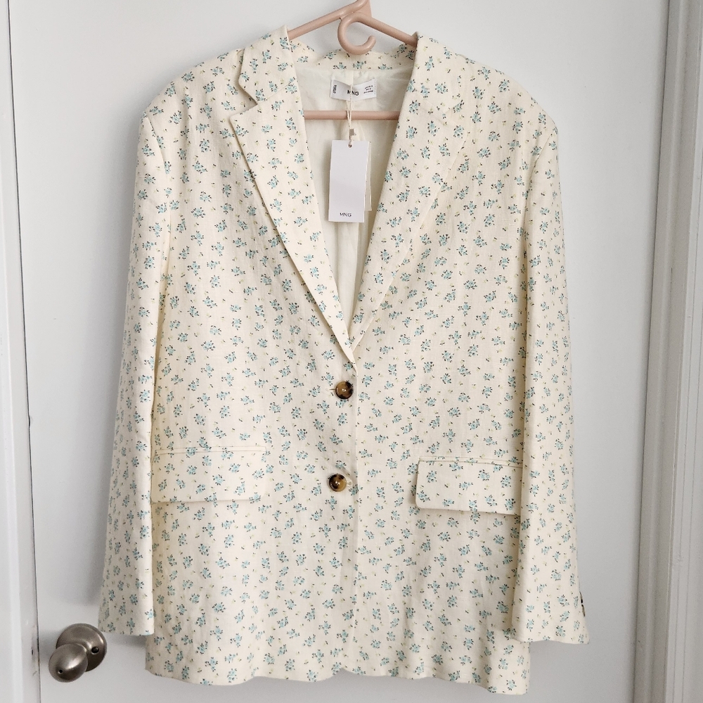 NWT Mango linen oversized blazer floral summer